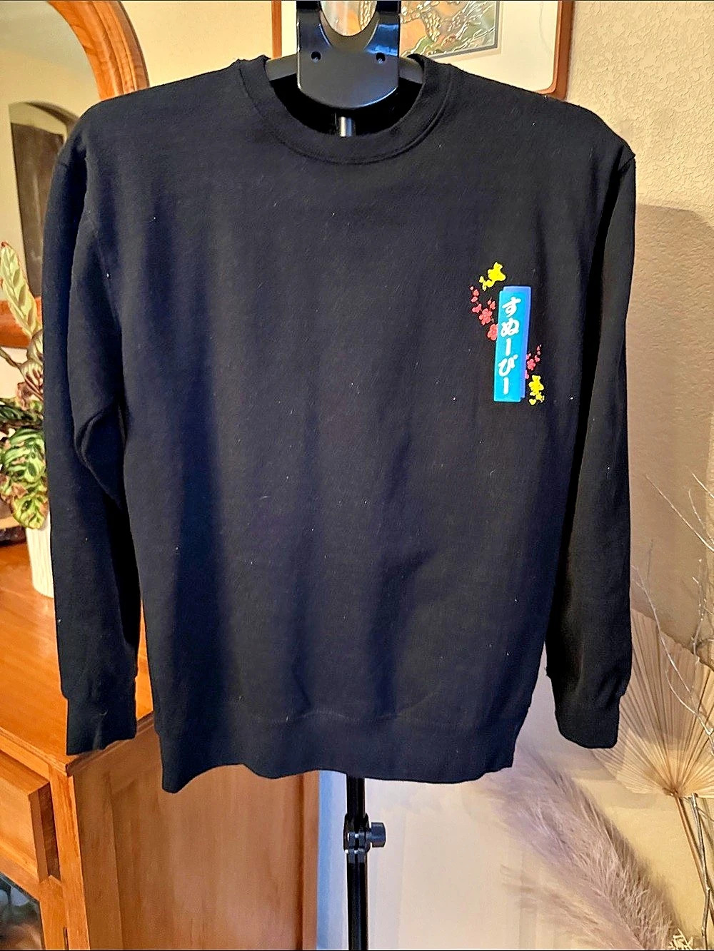 Peanuts Snoopy Woodstock Japanese Graphic Black Crewneck Sweatshirt, Small, NWOT
